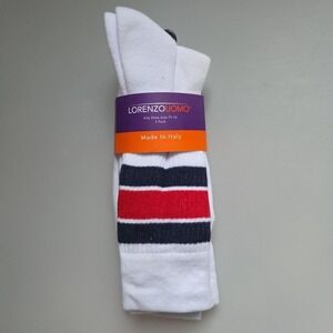 LORENZO UOMO 3-PACK MENS COTTON SPORT CREW SOCKS WHITE W STRIPES OS 7.5-12 NWT